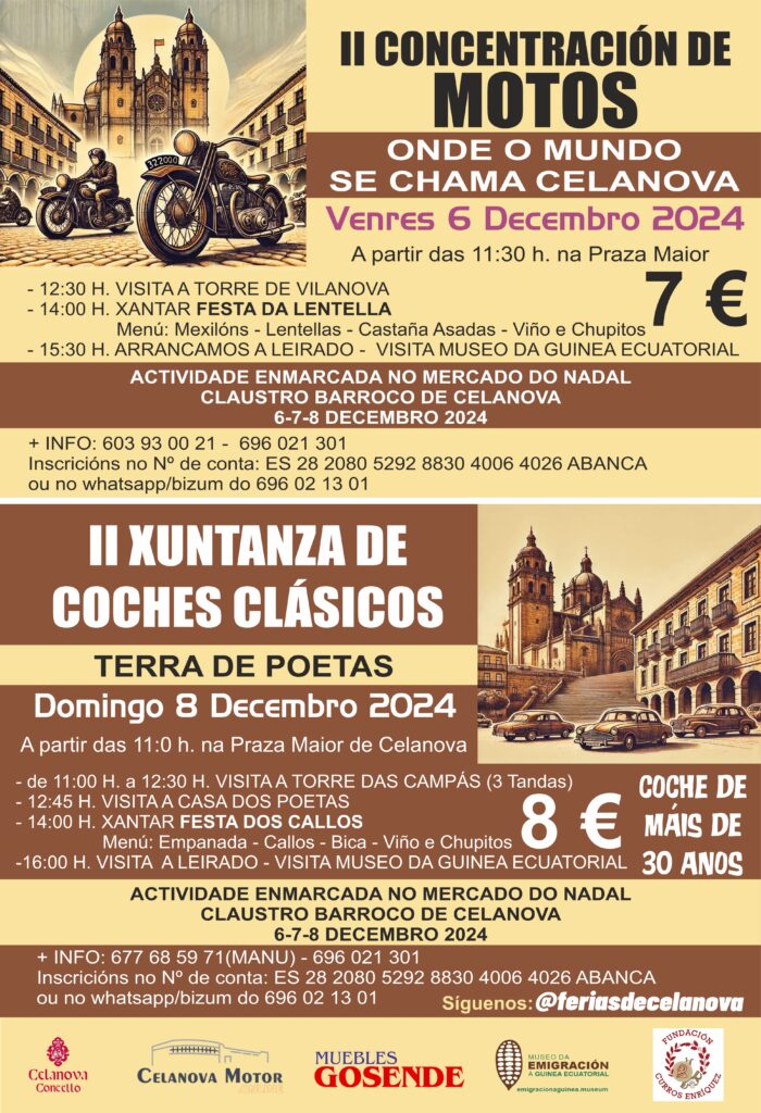 6 e 8 de decembro. Xuntanza de motos e coches clásicos