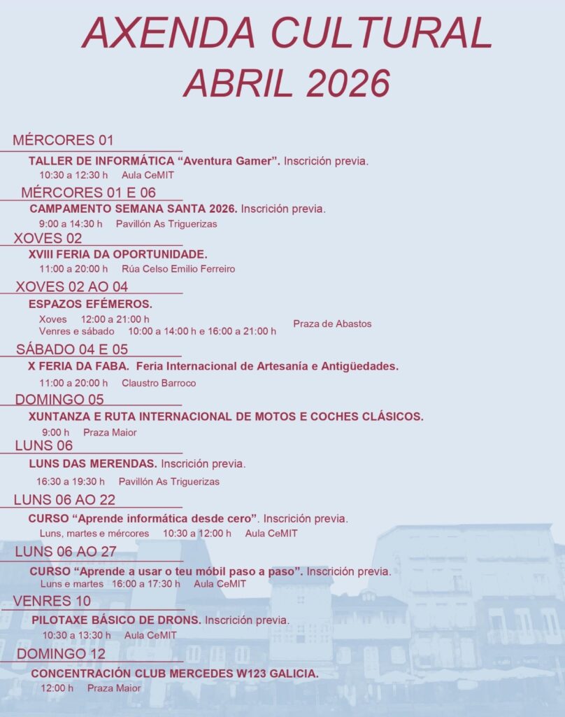 Axenda cultural ABRIL Celanova