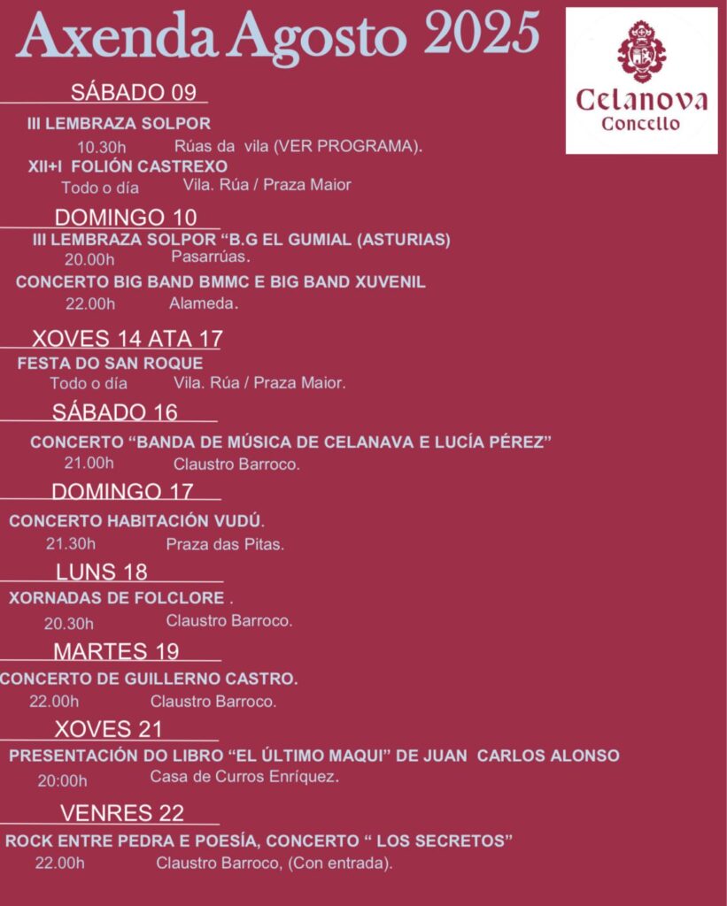Actividades culturais en Celanova – Agosto
