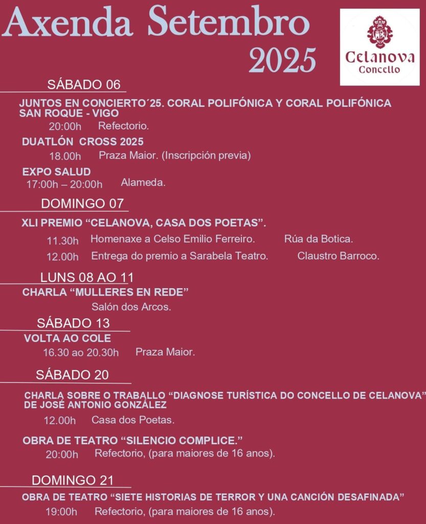 Actividades culturais en Celanova – Setembro
